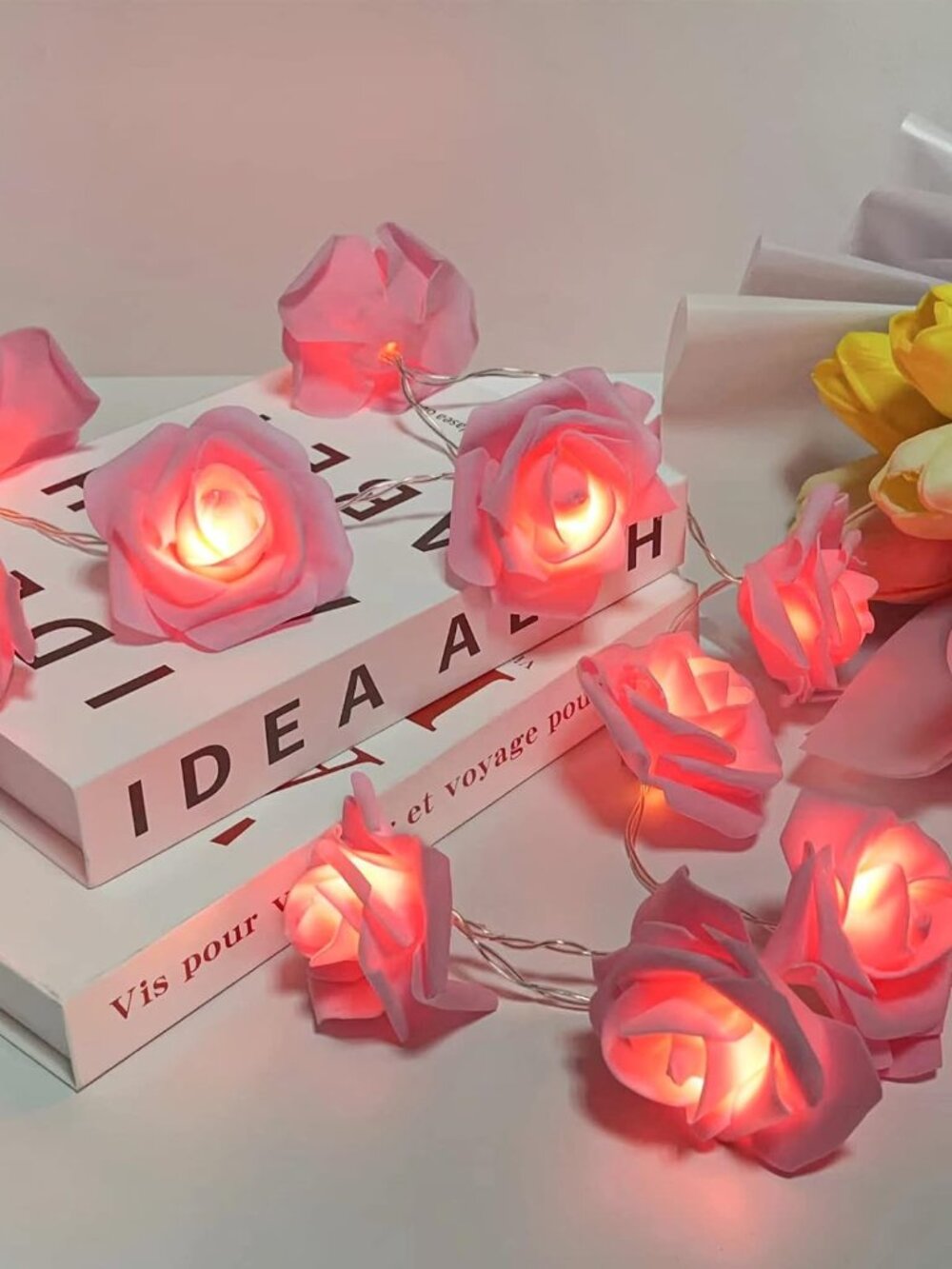 Rose Flower String Lights,2M 20LED Battery Operated Romantic String Lights Brigh